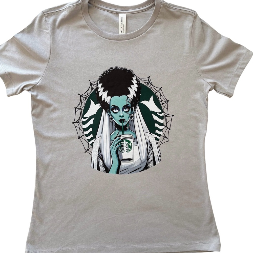 NWOT Womens Gray Halloween Starbucks Graphic Tee Size Small
